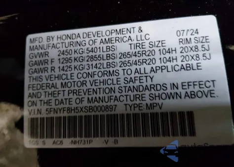 2025 Honda Passport Awd Ex-L z USA, uszkodzony, nr VIN 5FNYF8H5XSB000897
